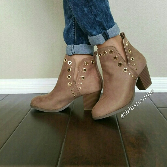 Shoes - Grommet Booties - Taupe